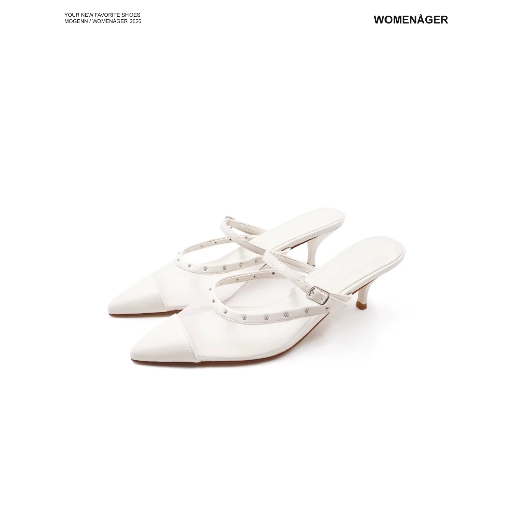 WOMENAGER - Mogenn สี Off-White รองเท้าหัวแหลมส้นสูง สวมใส่ง่าย