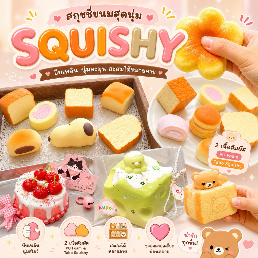 [Mimmuffin] สกุชชี่ Squishy ขนมปลอม ของเล่นบีบคลายเครียด Slow Rising PU Foam / Silicone ของสะสมสุดน่ารัก