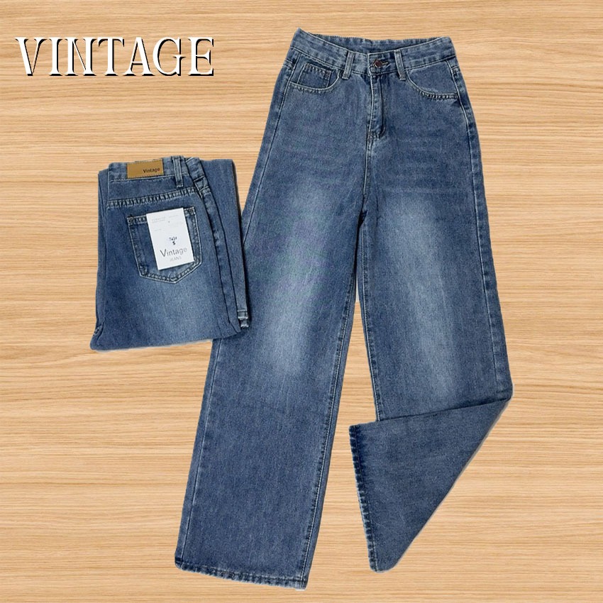Vintage รุ่น #743 กางเกงยีนส์ ทรงกระบอก แต่งเฟด แต่งเฟดขา ทรงสวยผ้าไม่ยืด