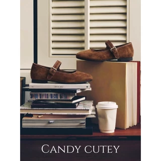Candy Cutey รองเท้าแมรี่เจนสไตล์เกาหลี ผ้าซูเอดนุ่ม เบาะรองนุ่มสบาย ใส่สบายทั้งวัน สไตล์เรียบง่ายน่ารัก