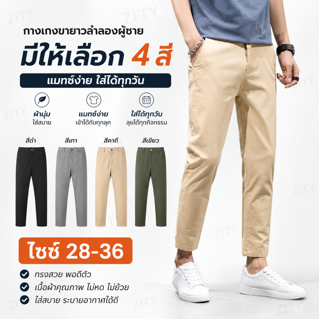 กางเกง ZITY หลากหลายสำหรับผู้ชาย ขาตรง พอดีทุกฤดูกาลใส่ง่าย จับคู่สำนักงาน วันหยุดสุดสัปดาห์ M ถึง 3XL