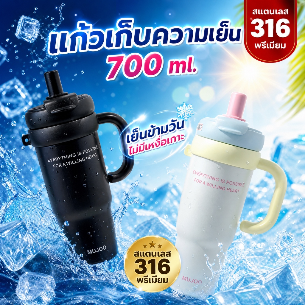 แก้วเก็บอุณหภูมิ 700ML 316 ฝาล็อกแน่น เก็บเย็นนาน พร้อมหลอดกรอง พกติดกระเป๋า ใช้ได้ทุกที่