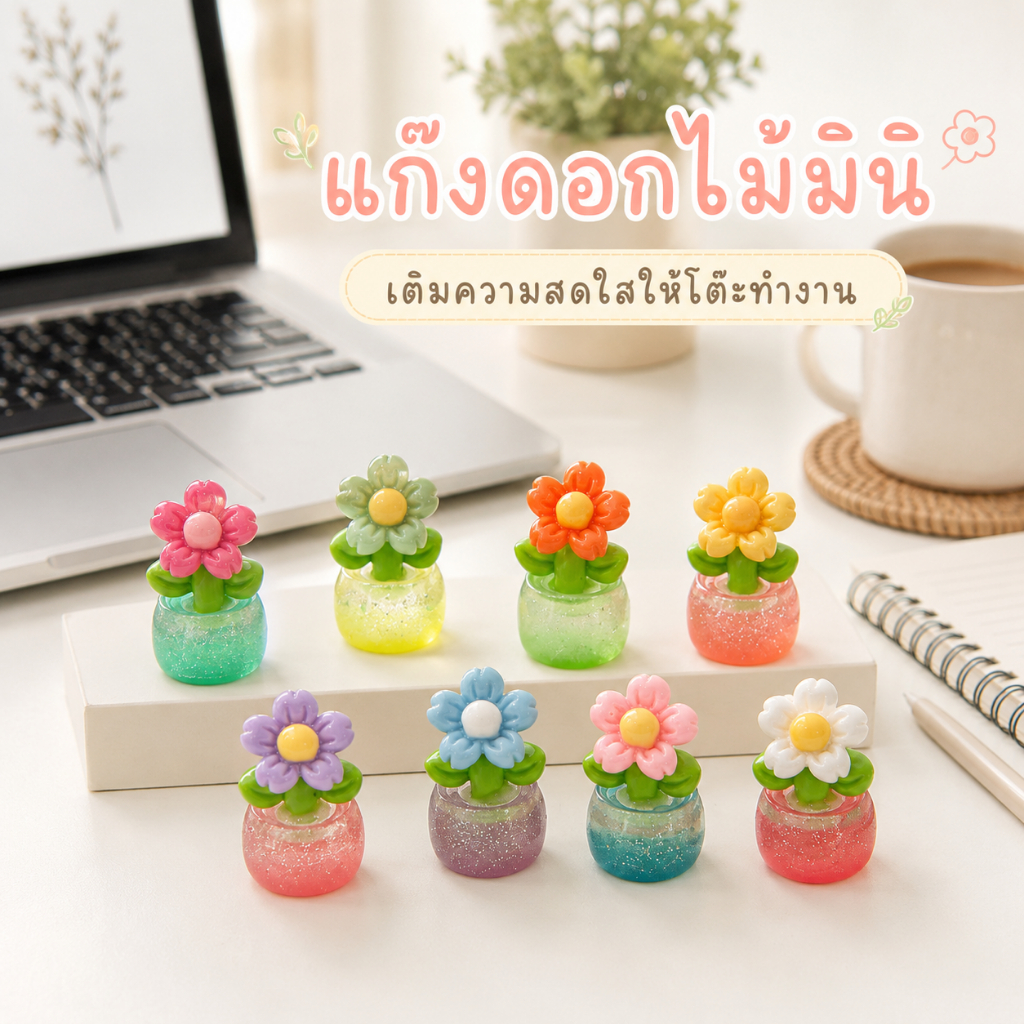 ดอกไม้มินิ แถมกาวติด วัสดุเรซิ่น มีให้เลือกหลายสี ตกแต่งวางโชว์สะสม โมเดลฟิกเกอร์ ดีไอวาย