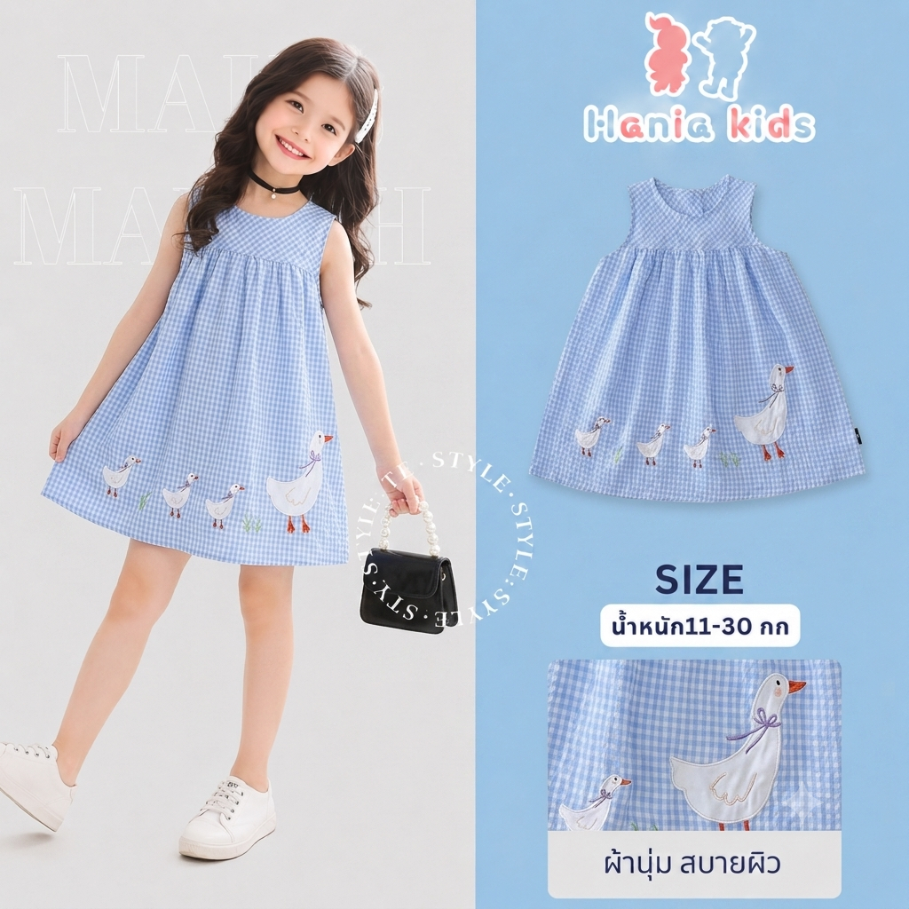 Hania kids - เดรสเด็กแขนกุดลายเป็ดน่ารัก ชุดเดรสเด็กผู้หญิงน่ารัก สีฟ้า/ชมพู - K5125680