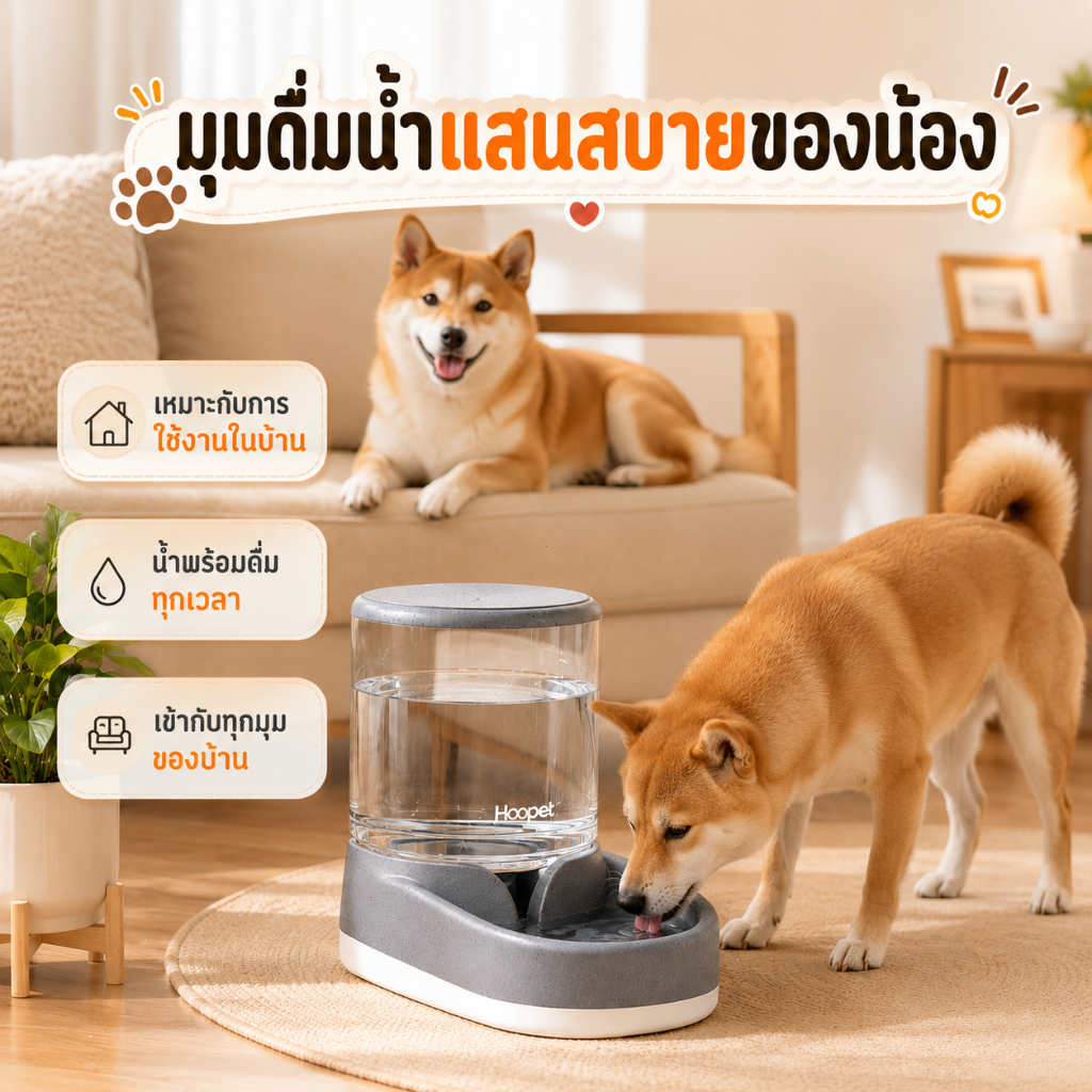 เครื่องให้น้ำสัตว์เลี้ยงอัตโนมัติ 4 ลิตร แบบแรงโน้มถ่วง ที่ให้น้ำสุนัข ชามน้ำกว้าง ไม่ใช้ไฟฟ้า