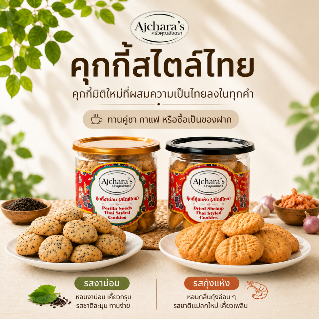 Ajchara’s Thai Style Cookies – คุกกี้โฮมเมด รสกุ้งแห้ง / รสงาม่อน กรอบอร่อย พร้อมส่ง (Homemade Thai Cookies)