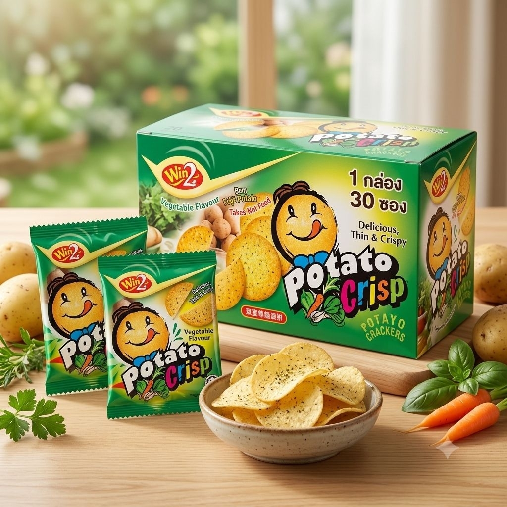 Win Win Potato Cripst แครกเกอร์มันฝรั่งบางกรอง 1กล่อง มี 30 ซอง