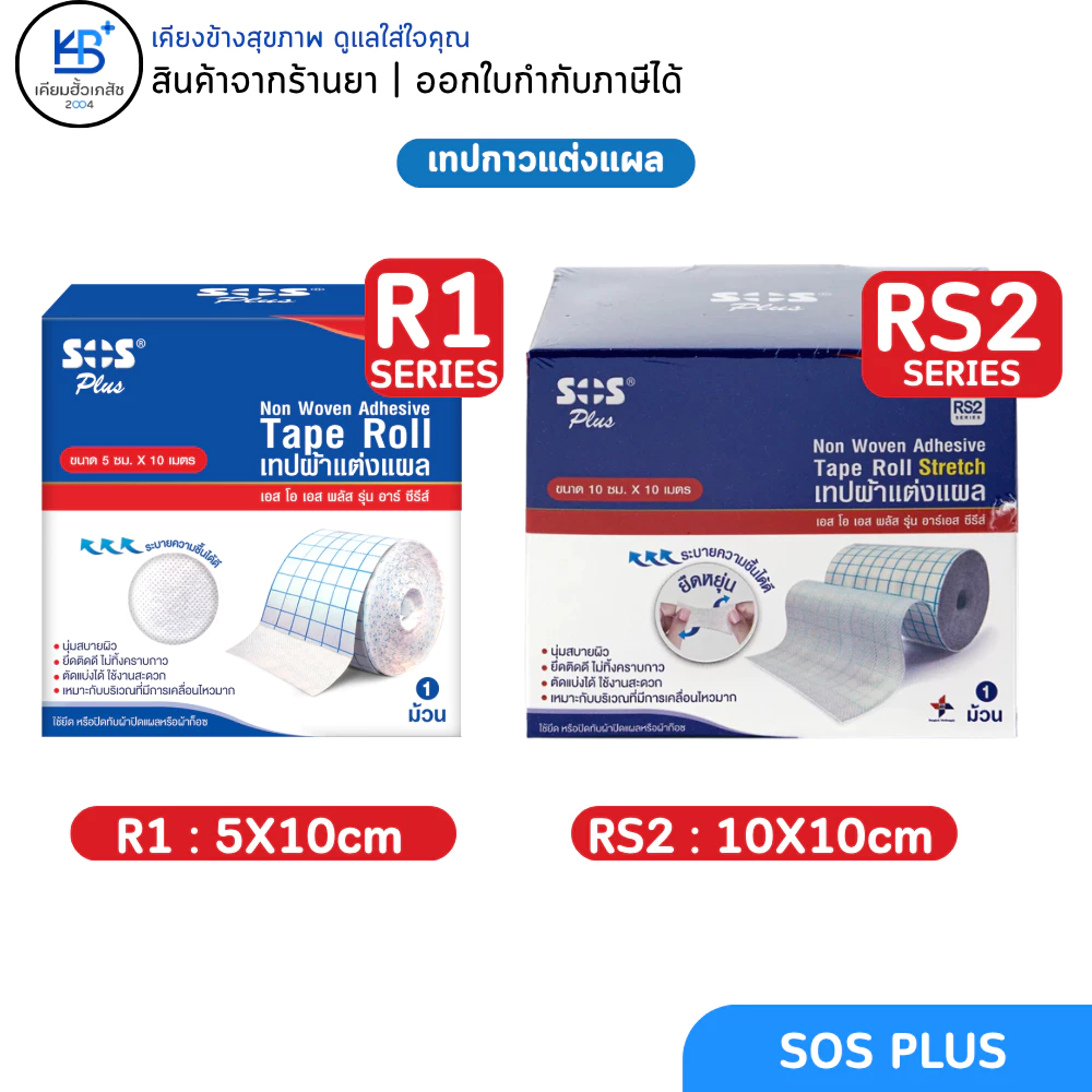 SOS Plus เทปกาวปิดแผล แต่งแผล แบบม้วน เอส โอ เอส พลัส รุ่น R-Series R1/R2