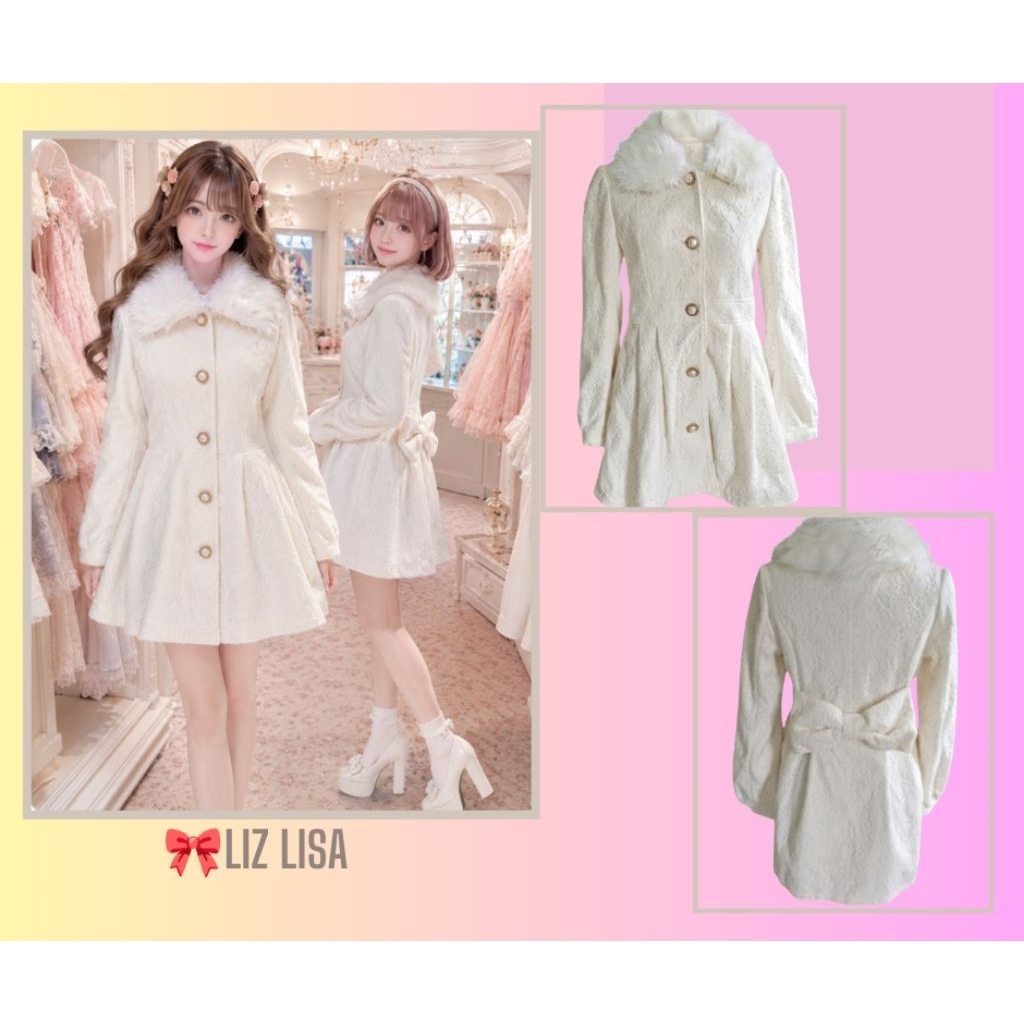 เดรสโค้ท แบรนด์ Lizlisa มือ 1 ของใหม่ สีครีมผ้าลูกไม้ทั้งตัวมีเฟอร์ขนที่คอถอดออกได้ 😘💕แบรนด์ญี่ปุ่น 