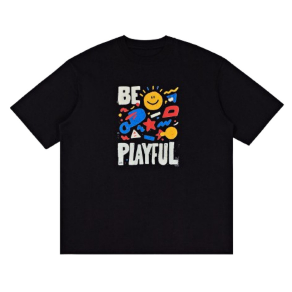เสื้อยืดสกรีนลาย PLAYFUL ทรง OVERSIZED สีดำ PLAYFUL BLACK NEW OVERSIZED T-SHIRT