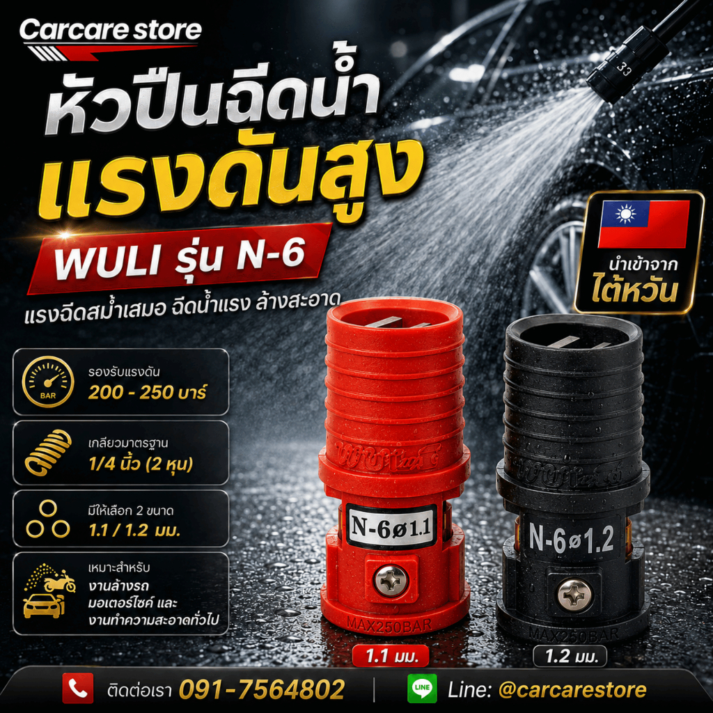 หัวปืนฉีดน้ำแรงดันสูง รุ่น N-6 ขนาดรู 1.1 / 1.2 มม. หมุนปรับได้