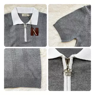 (T981)Noble Knit งานเสื้อไหมพรมคอปกซิปสีพื้นรุ่นใหม่