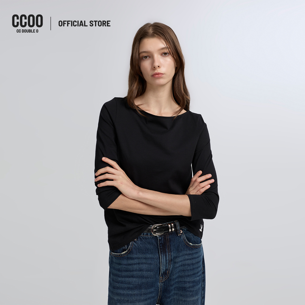 CC DOUBLE O REGULAR FIT 3/4 SLEEVE TEE ผู้หญิง เสื้อยืดแขนสามส่วนปักโลโก้นกซิกเนเจอร์ รุ่น O26WGWA009 (AW26 #P2)
