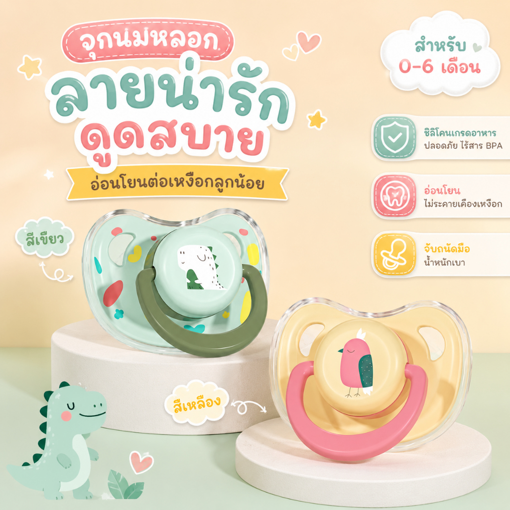 จุกนมหลอกเด็กทารกแรกเกิด อายุ 0-36 เดือน ป้องกันการนอนหลับ หัวแบน