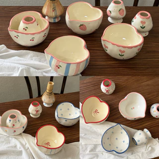พร้อมส่ง🍒 ถ้วยชงมัทฉะ2ชิ้น Matcha bowl 550ml Chawan handmade ชามมัทฉะหัวใจเซรามิค Chaholder
