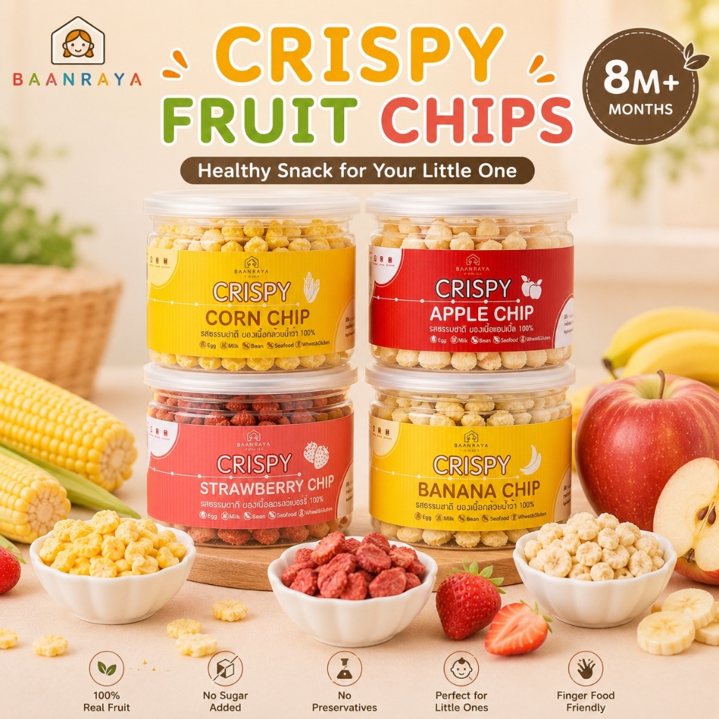 🍓🍌 ตัวช่วยเด็กทานผลไม้🍎🌽 Crispy Fruit Chip 8M+ ขนมเด็ก ผักผลไม้ฟรีซดราย Finger Food BLW ไม่เติมน้ำตาล Baan Raya