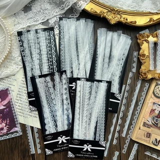 พร้อมส่ง| DIY สติ๊กเกอร์ 30-40 ชิ้น ลายแถบลูกไม้ ดอกไม้ ชายลูกไม้ วินเทจ Vintage Flower Bud Dream Veil Lace PET Sticker