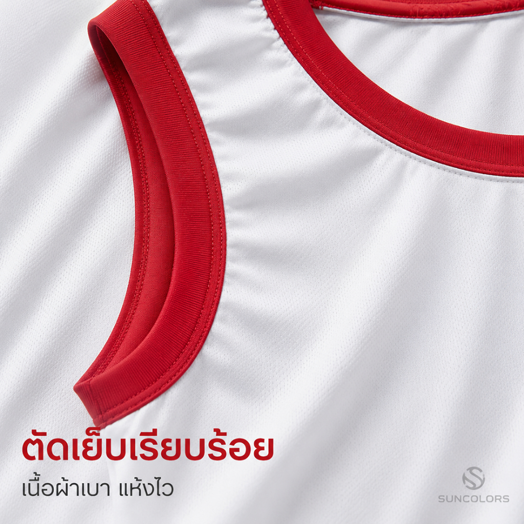 เสื้อกล้ามแขนกุดลายกราฟิก Ajinomoto สีขาวขอบแดง เสื้อกีฬา รูปที่ 8