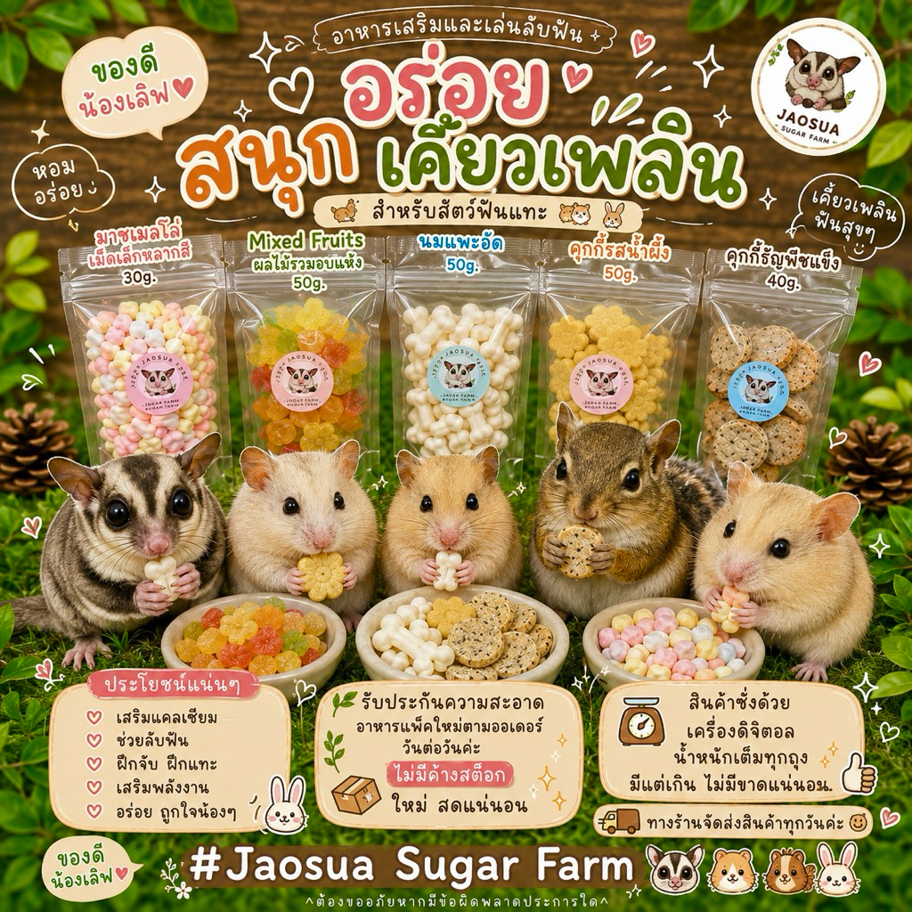 🐹🍪ขนมสำหรับสัตว์เลี้ยง อาหารเสริมเเทะเล่นลับฟัน สำหรับสัตว์ฟันเเทะ