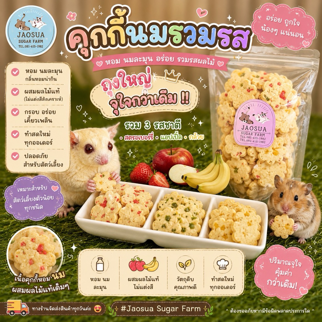 🍪🥛🍎คุกกี้นมรวมรส ถุงใหญ่ คุกกี้นมผสมเนื้อผลไม้และคุกกี้นมผสมธัญพืช