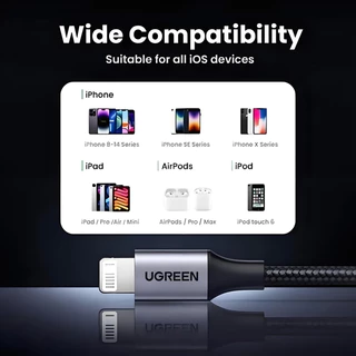 UGREEN USB to Lightning MFi 2.4A สายชาร์จเร็ว Fast Charging Cable Nylon Type สำหรับ iPhone 14/13/12/11/Pro/8/7 Plus XR X