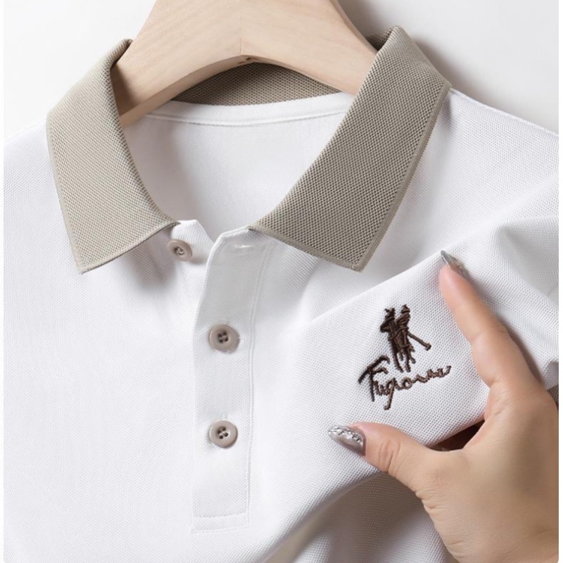 PROMANPOLO ผู้ชายฤดูร้อน 4 สี COD เสื้อโปโลปกพับแขนสั้น รุ่นใหม่ แบบหลวม ใส่สบาย สไตล์ธุรกิจ เสื้อท่อนบน
