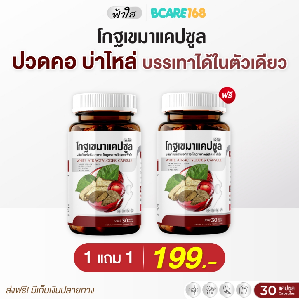 โกฐเขมาฟ้าใส บำรุงข้อเข่า กระดูกทับเส้น แก้ปวดเมื่อยร่างกาย เหน็บชา 1 กระปุก 30 แคปซูล : 1 แถม 1