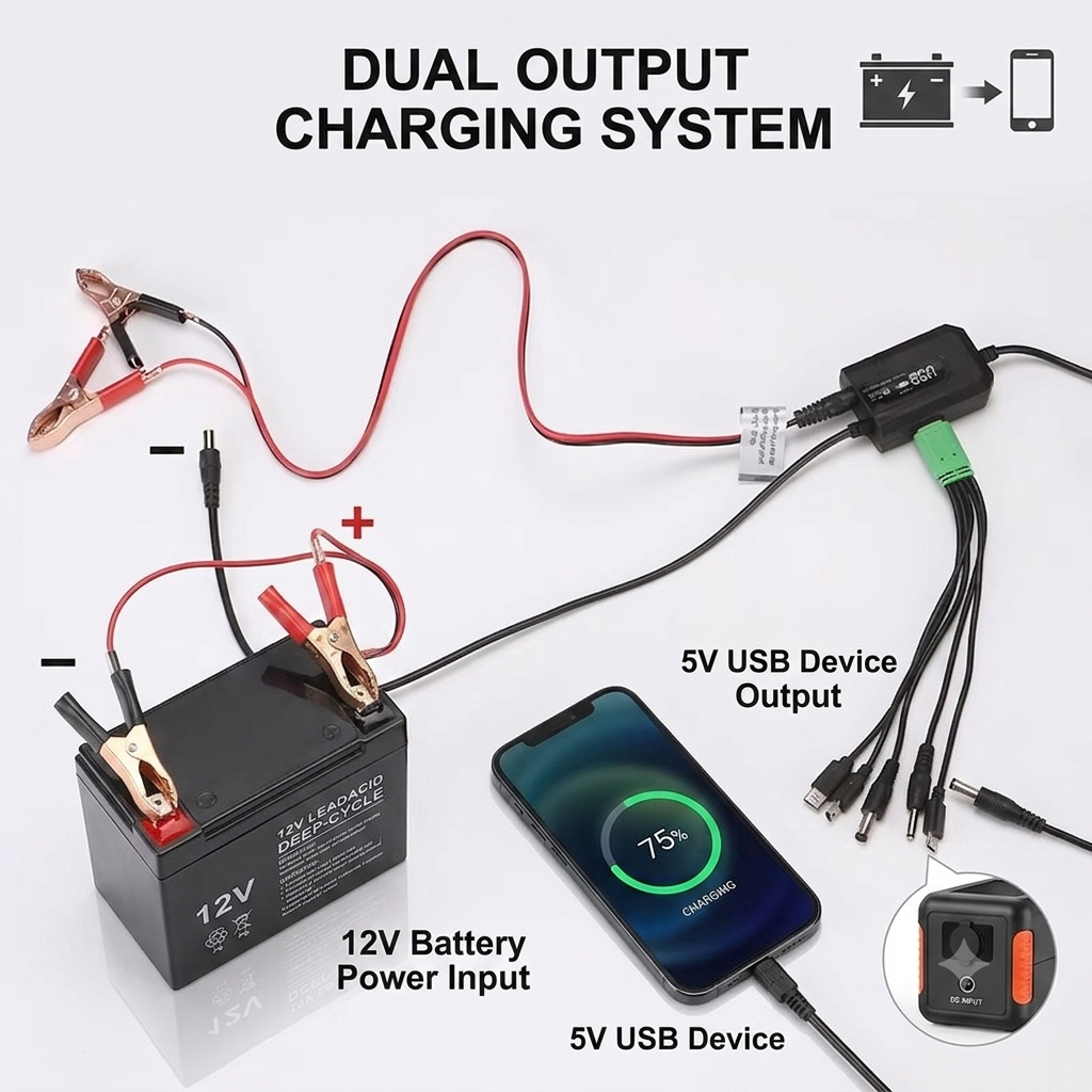 ชุดสายไฟต่อแผงโซลาร์เซลล์ พร้อมสายไฟปากคีบและUSB 2ช่อง ชาร์จแบต12v มือถือได้