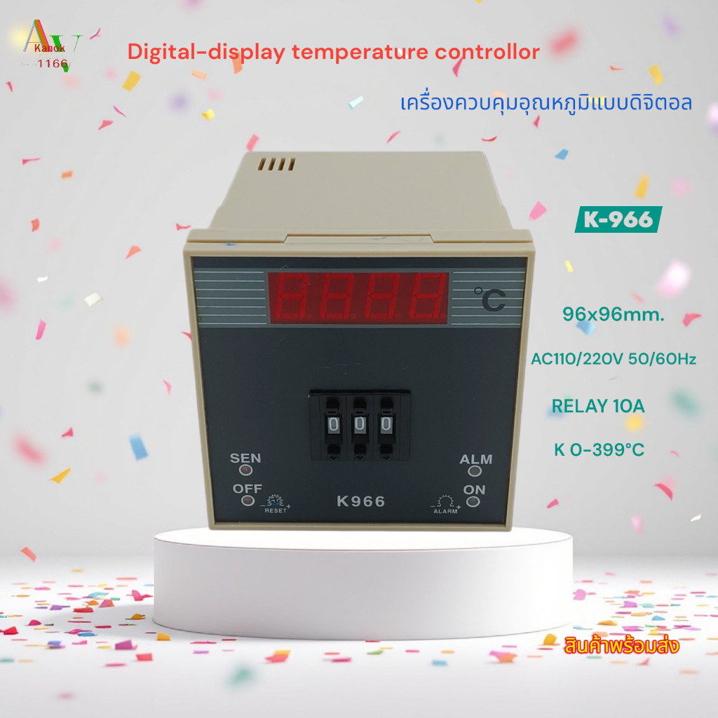 ตัวควบคุมอุณหภูมิดิจิตอลอัจฉริยะ หน้า96x96mm.รุ่น:K-966 110/220VAC 50/60Hz อินพุต:K 0-399°C เอาท์พุต