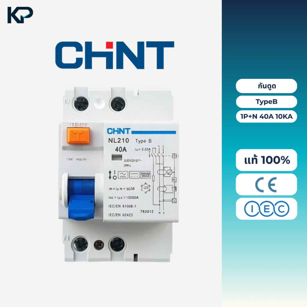 Chint NL210 เบรกเกอร์กันดูด Rccb TypeB 1P+N 40A 10KA สำหรับชาร์จรถไฟฟ้า Car EV Charger B Type For EV