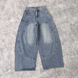 JINJEANS-584 (XS-6XL) Barrel คาร์โก้ สีบลูเฟด unisex