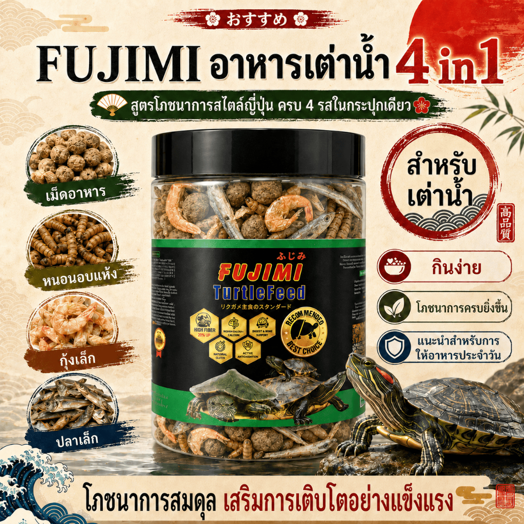 อาหารเต่า fujimi สารอาหารครบถ้วน ผสมอาหารเม็ด กุ้งแห้ง ปลาแห้ง หนอนนกแห้ง อาหารเต่าน้ำ เต่าญี่ปุ่น🐟🦐🐛🐢
