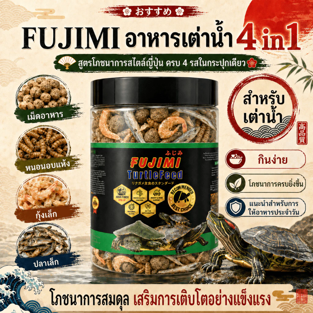 อาหารเต่า fujimi สารอาหารครบถ้วน ผสมอาหารเม็ด กุ้งแห้ง ปลาแห้ง หนอนนกแห้ง อาหารเต่าน้ำ เต่าญี่ปุ่น🐟🦐🐛🐢