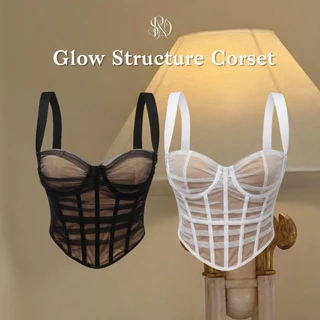 SPND【พร้อมส่ง】Mesh Corset Top - เสื้อครอปคอร์เซ็ทซีทรูผ้าตาข่ายสุดหรู ดีไซน์เข้ารูปทรงสวย