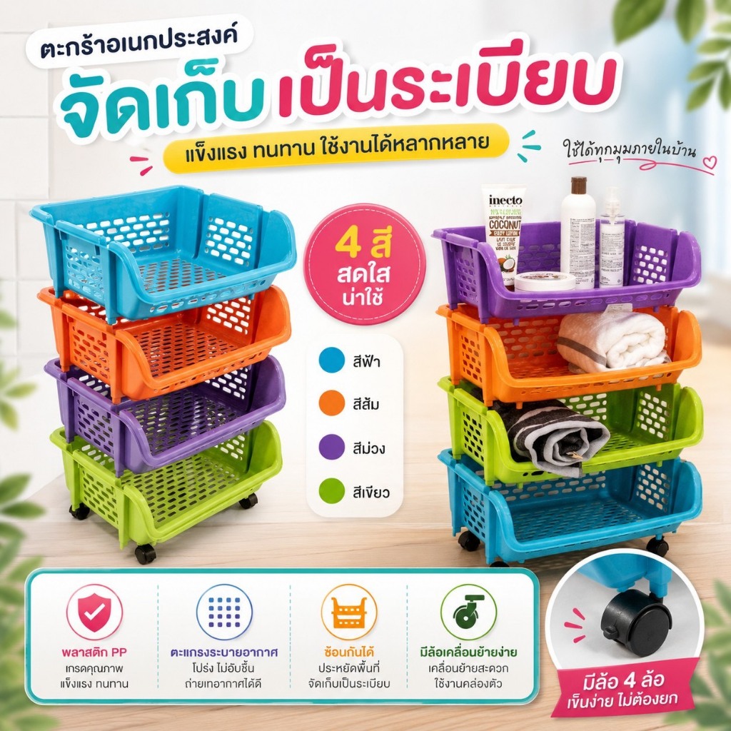 PB-617-4 ตะกร้าอเนกประสงค์คละสี ( พร้อมส่ง )