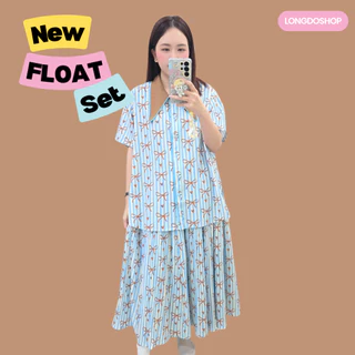 Float set ชุดเซ็ท2ชิ้น เสื้อ+กระโปรงยาวอัดพลีท อก50"