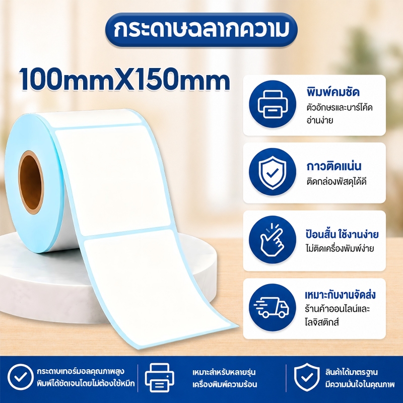 สติ๊กเกอร์ความร้อน100x150x500 ใบปะหน้า กระดาษสติ๊กเกอร์ ลาเบล บาร์โค้ด label sticker  สติกเกอร์ฉลาก