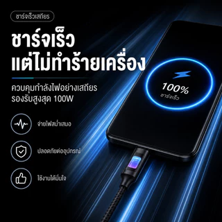 NEODIGI สายชาร์จไนล่อนเร็ว 100W พร้อมไฟ LED (รองรับ PD Fast Charge) ใช้ได้ทั้ง iOS และ Android
