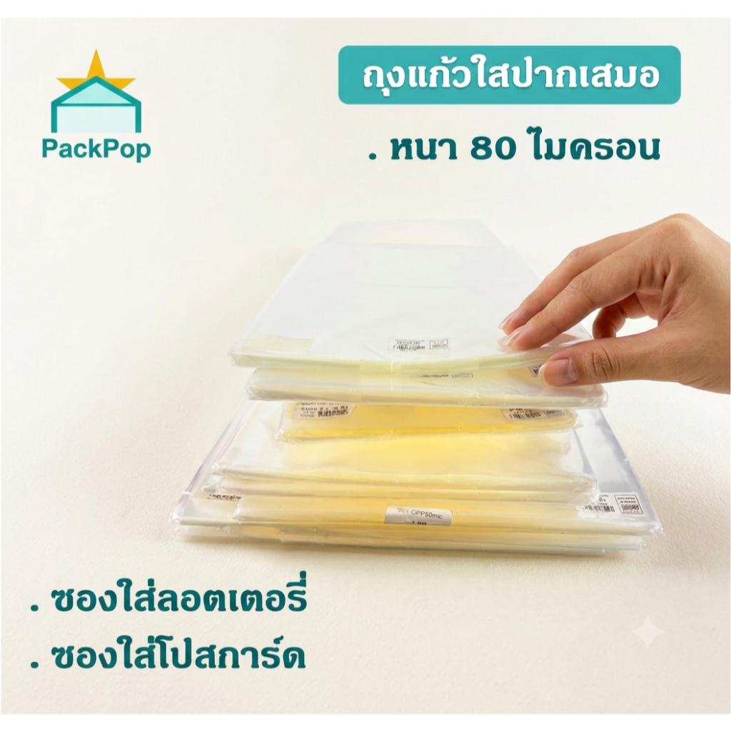 ถุงแก้วใสตัดตรง ปากเสมอ ถุงแก้วOPP  แพค1กก.