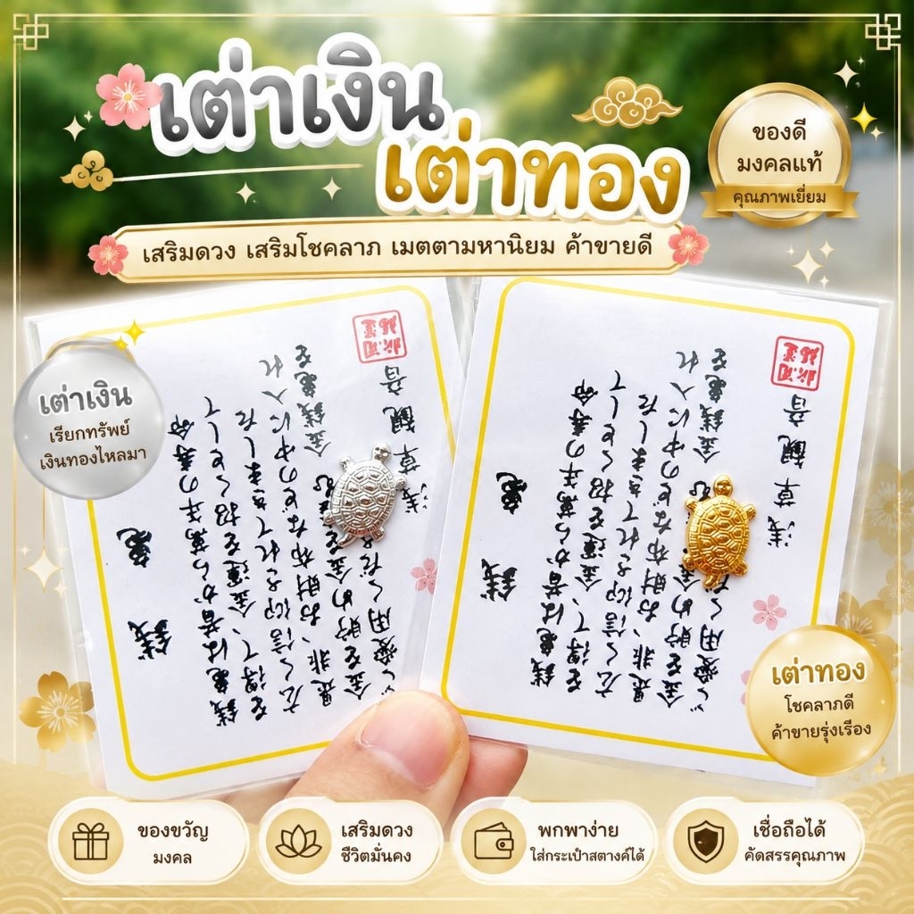 เต่าเงินเต่าทองพร้อมการ์ดนำโชคสไตล์ญี่ปุ่นของขวัญของฝาก
