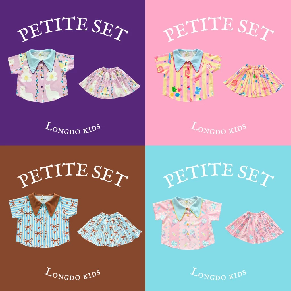 Longdopaws : Petite set ลายใหม่ ชุดเซ็ทเด็กผู้หญิง เสื้อ+กระโปรงอัดพลีท มีซับใน ผ้านิ่มใส่สบาย