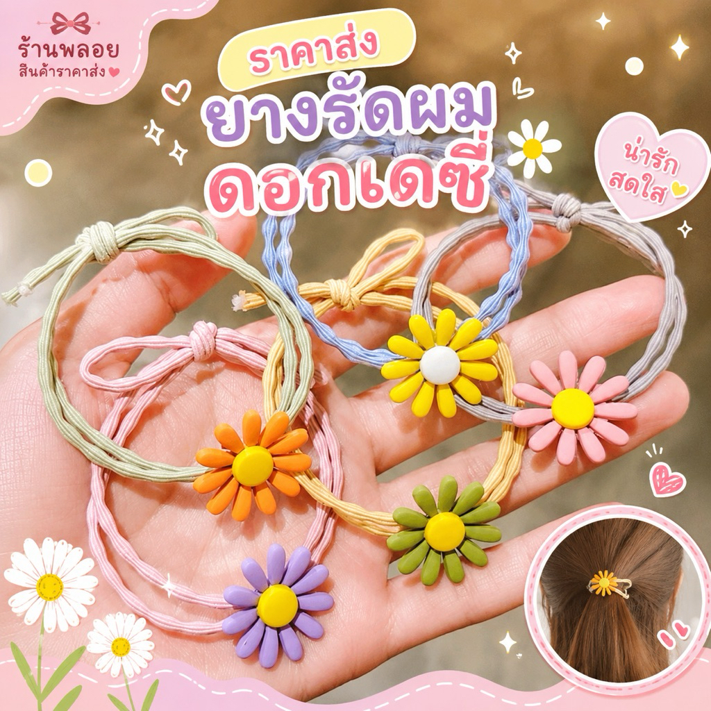 ยางรัดผมดอกเดซี่น่ารักๆ เครื่องประดับผมสไตล์เกาหลี