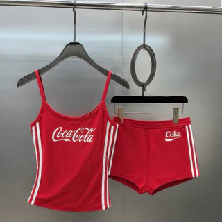 [พร้อมส่ง] ชุดเซ็ตสายเดี่ยว กางเกงขาสั้น สปอร์ตสไตล์ Y2K ผ้ายืด ใส่สบาย แฟชั่นเกาหลี