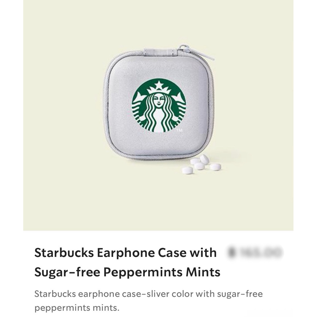 💯% Starbucks earphone case-sliver color with sugar-free peppermints mints.