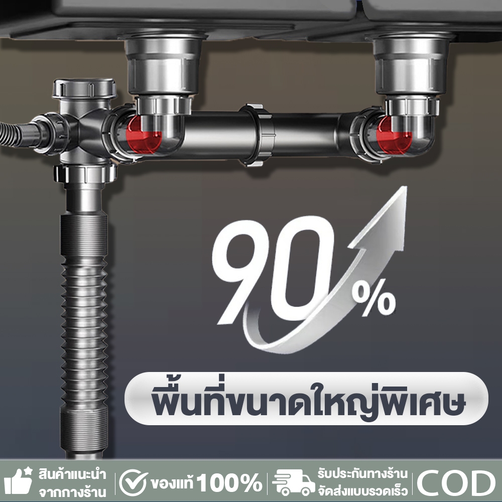 💥Sale💥ท่อน้ำทิ้งอ่างล้างจาน 2หลุม ท่อระบายน้ำอ่างล้างจาน ท่อระบายน้ําอ่างล้างจานในครัว Anti-Clog Odor-Proof