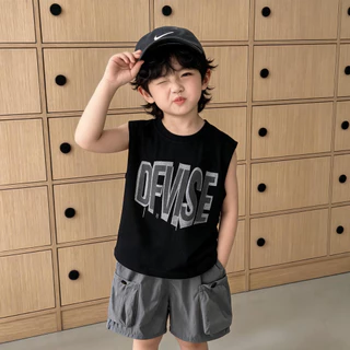 ชุดเสื้อกล้ามเด็ก ชุดเด็ก 2 ชิ้น พิมพ์ลายตัวอักษร ผ้านิ่ม แฟชั่นเด็กสไตล์เท่ ไซส์90-150