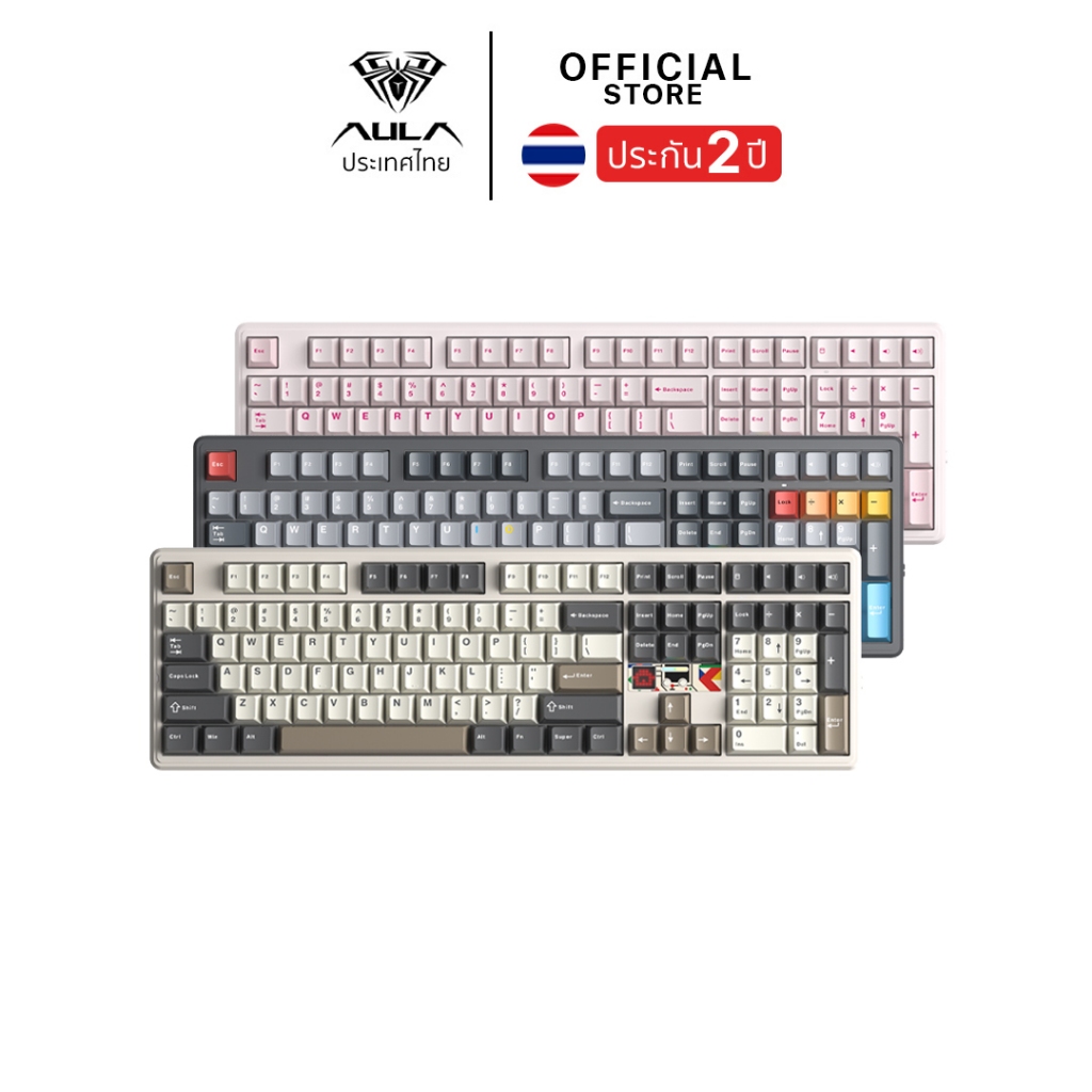 คีย์บอร์ดไร้สาย - AULA F108Pro V2 - Display Gasket Mechanical Keyboard Full Size คีย์ไทย รับประกัน 2 ปี