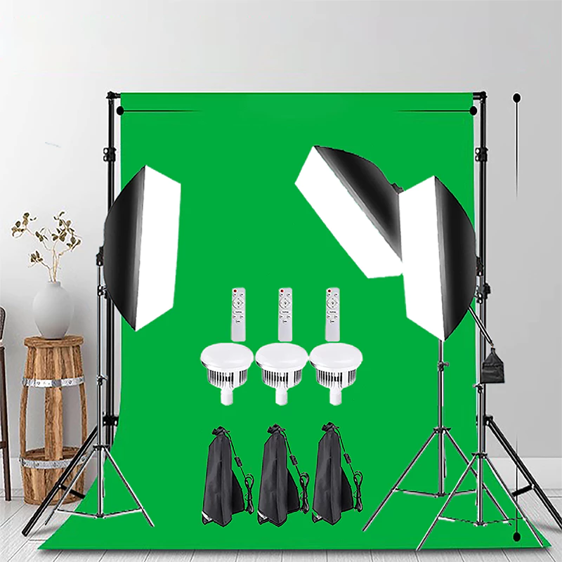 ไฟถ่ายรูป 85W softbox light ไฟไลฟ์สด ไฟสตูดิโอ & ฉากถ่ายรูป 2x2m ผ้าฉากหลัง Green Screen Photography Studio Lighting thumbnail 8
