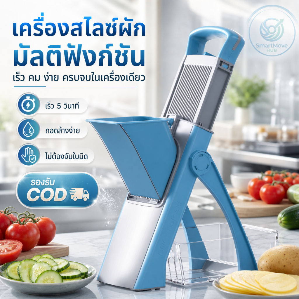 เครื่องหั่นผักอเนกประสงค์ 4in1 ที่สไลด์ ขูดซอย ใบมีดสแตนเลส ปลอดภัยไม่บาดมือ ใช้งานสะดวก ประหยัดเวลา ล้างง่าย