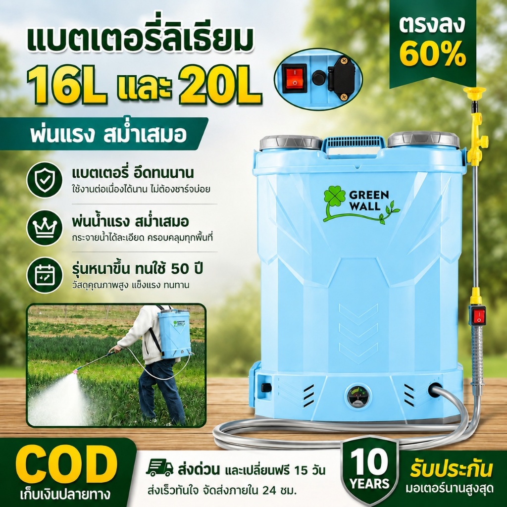 【รับประกัน 10 ปี】เครื่องพ่นยา ขนาด 16L/20L เครื่องพ่นยาแบตเตอรี่ เครื่องพ่นยาไฟฟ้าแรงสูง แบตใหญ่ ถังพ่นยาไฟฟ้า ฆ่าเชื้อ